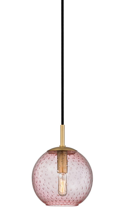 Aged Brass and Blue Glass Globe Pendant Light