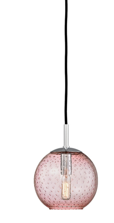 Polished Chrome 7.75'' Globe Pendant with Blue Glass Shade