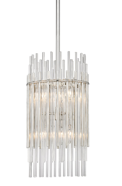 Polished Nickel Glass Drum 6-Light Pendant