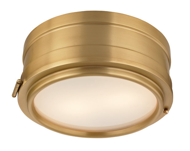 Aged Brass and White Glass 2-Light Drum Flush Mount