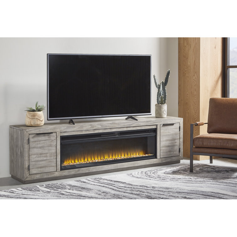 Contemporary Gray 92" TV Stand with Fireplace and Cabinet