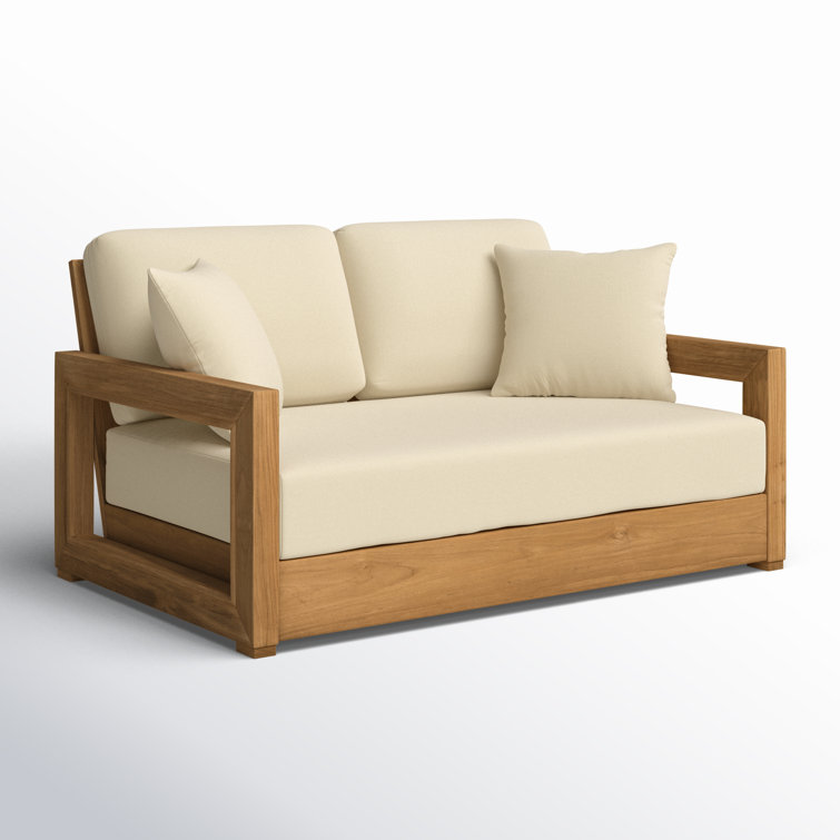 Montford Natural Teak 53'' 2-Seat Outdoor Loveseat with Off-White Cushions