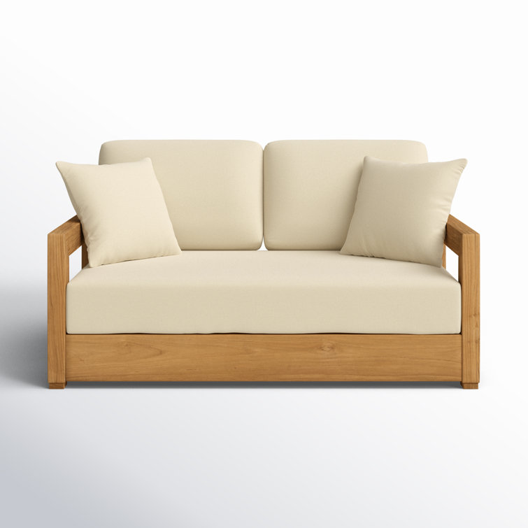 Montford Natural Teak 53'' 2-Seat Outdoor Loveseat with Off-White Cushions