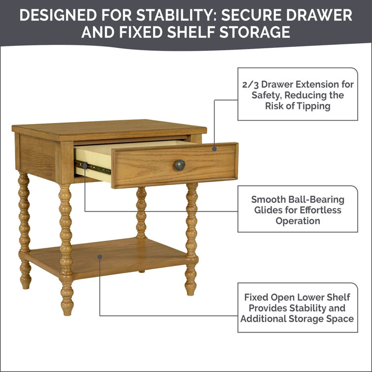 Morocco Brown Acacia Wood 1-Drawer Nightstand with Turned Legs