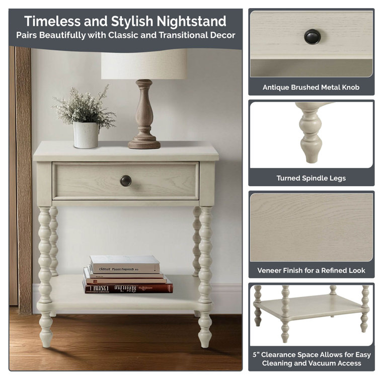 Morocco Brown Acacia Wood 1-Drawer Nightstand with Turned Legs