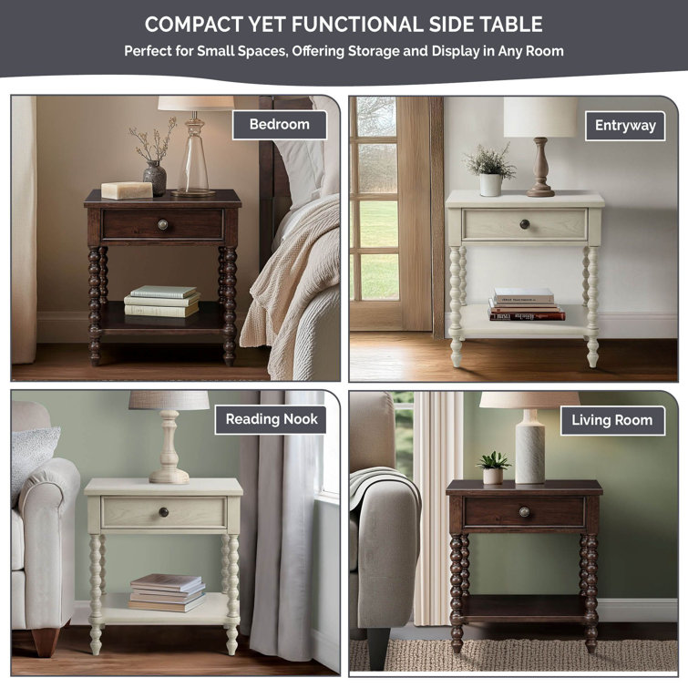 Morocco Brown Acacia Wood 1-Drawer Nightstand with Turned Legs