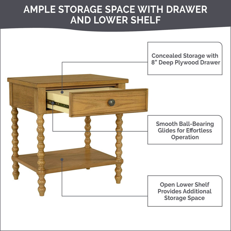 Morocco Brown Acacia Wood 1-Drawer Nightstand with Turned Legs