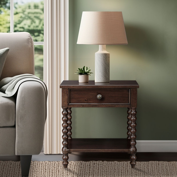 Morocco Brown Acacia Wood 1-Drawer Nightstand with Turned Legs