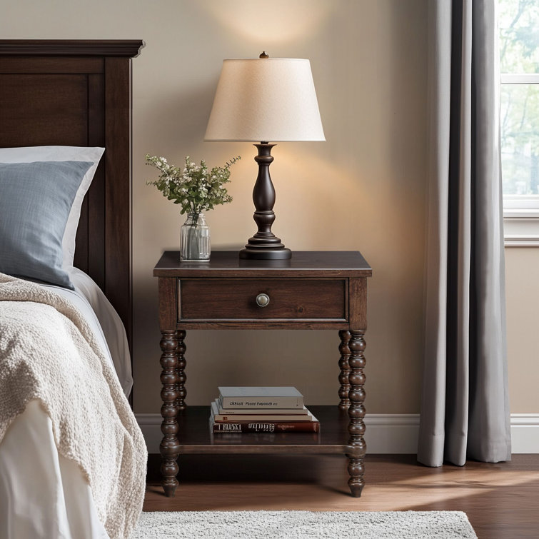 Morocco Brown Acacia Wood 1-Drawer Nightstand with Turned Legs