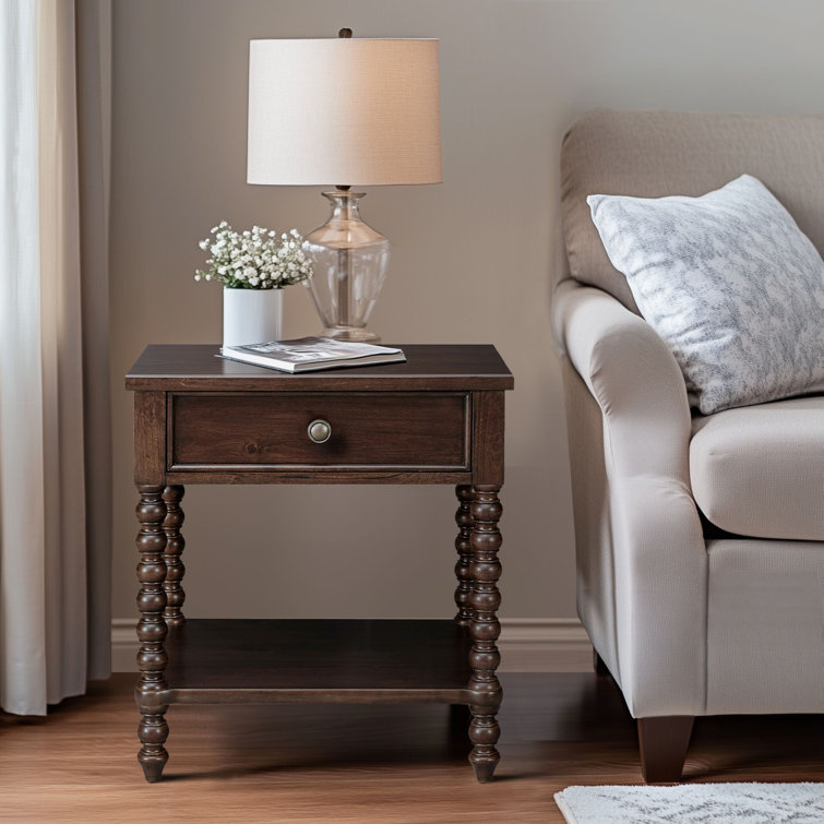 Morocco Brown Acacia Wood 1-Drawer Nightstand with Turned Legs