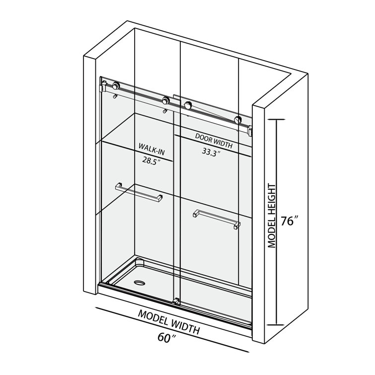 Brushed Nickel Frameless Sliding Shower Door with Clear Tempered Glass