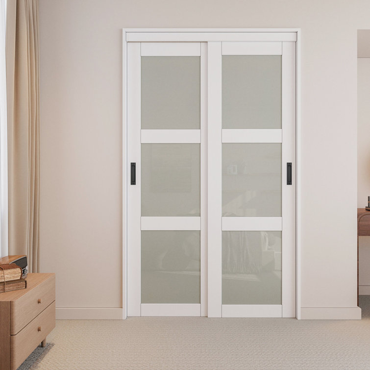 48 in. x 80 in. White Tempered Frosted Glass Sliding Closet Door