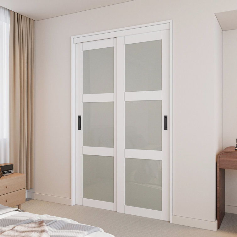 48 in. x 80 in. White Tempered Frosted Glass Sliding Closet Door