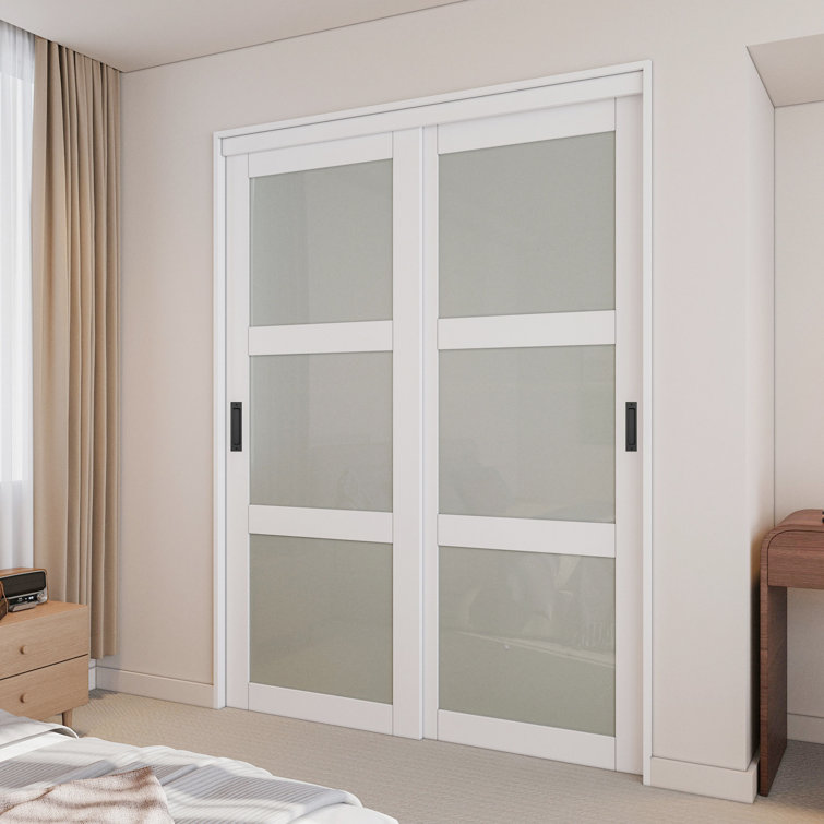 White 60 x 80 Frosted Glass Sliding Closet Door