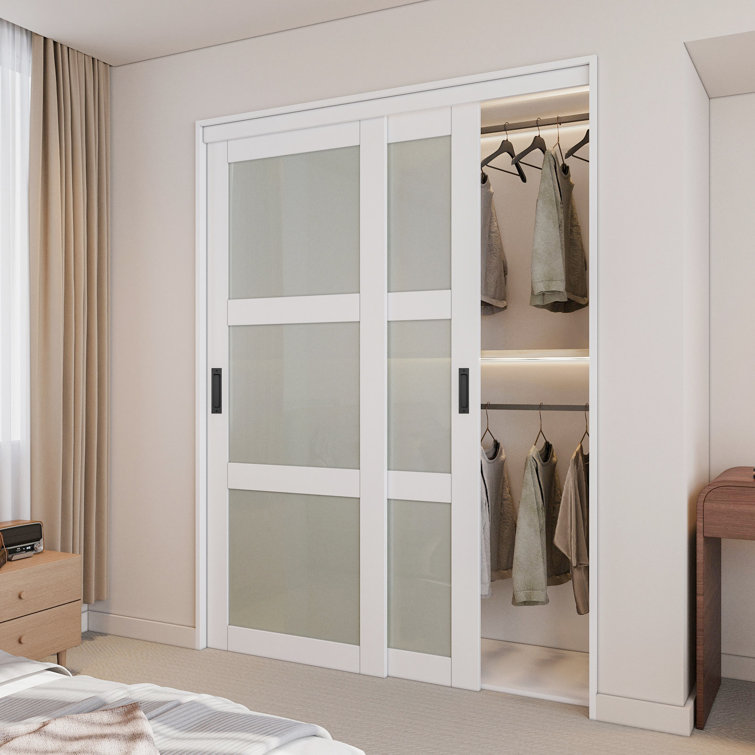 White 60 x 80 Frosted Glass Sliding Closet Door