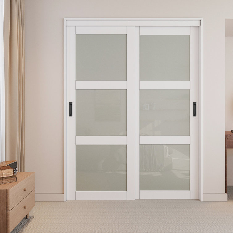 White 60 x 80 Frosted Glass Sliding Closet Door