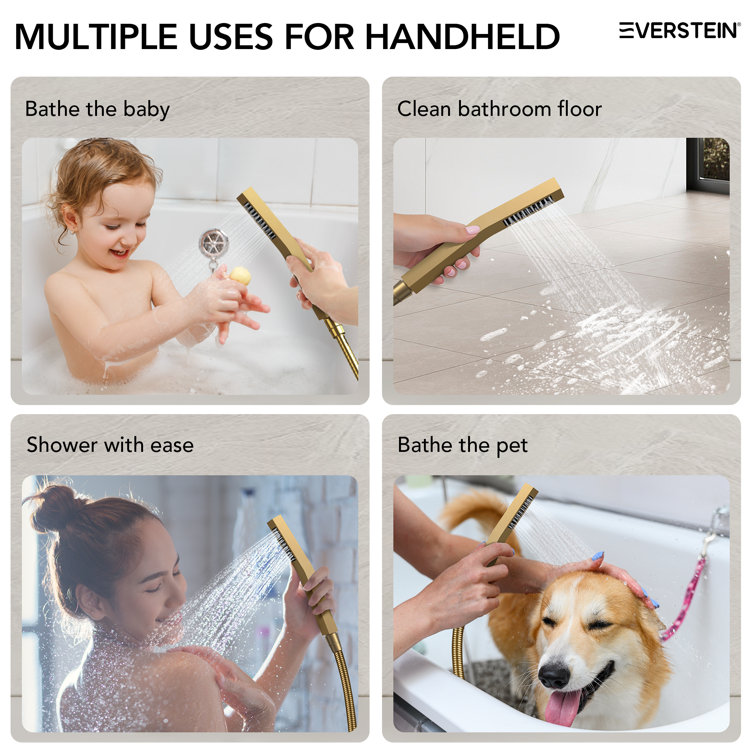 16" Brushed Gold Multi-Head Rainfall Shower System with Handheld