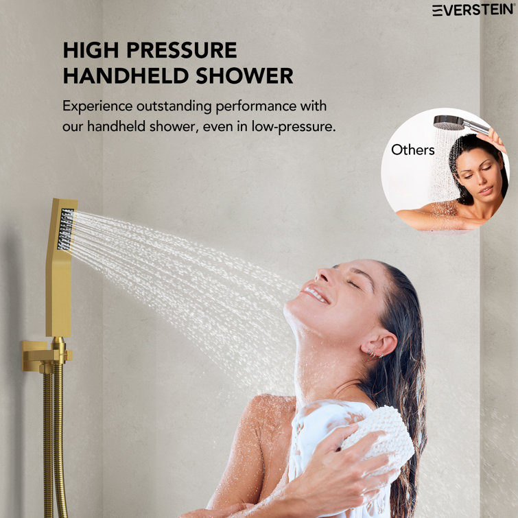 Gold Thermostatic 12" Triple Showerhead System with Handheld