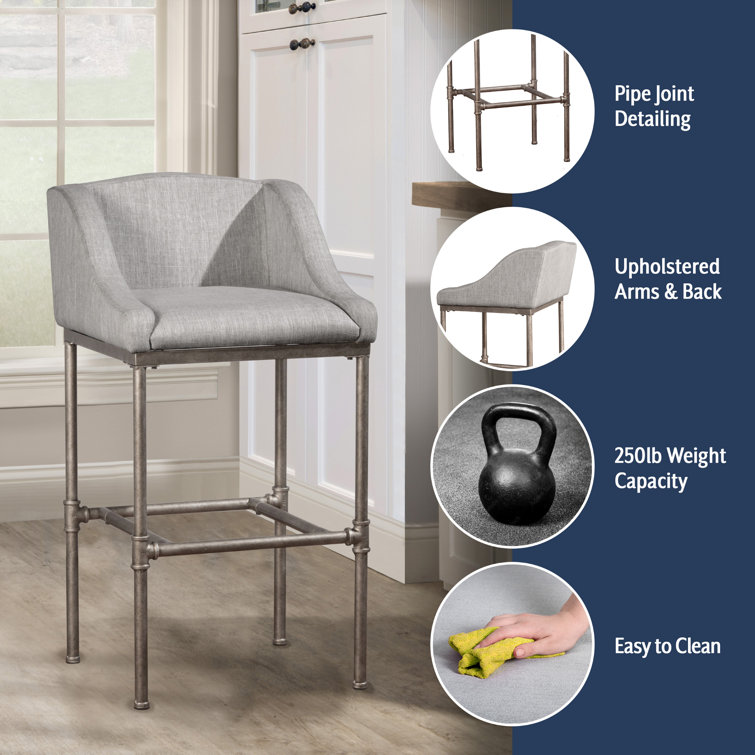 Dillon 27.7" Modern Industrial Gray Metal Bar Stool with Wingback Design