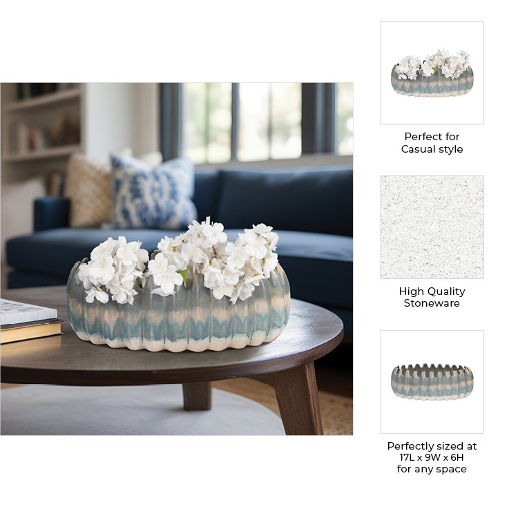 Estella Blue and Beige Handcrafted Terracotta Decorative Bowl