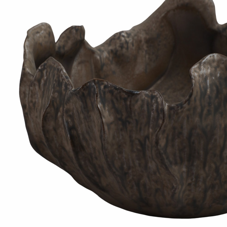 Handcrafted Dark Brown Stoneware Decorative Bowl