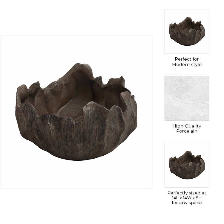 Handcrafted Dark Brown Stoneware Decorative Bowl