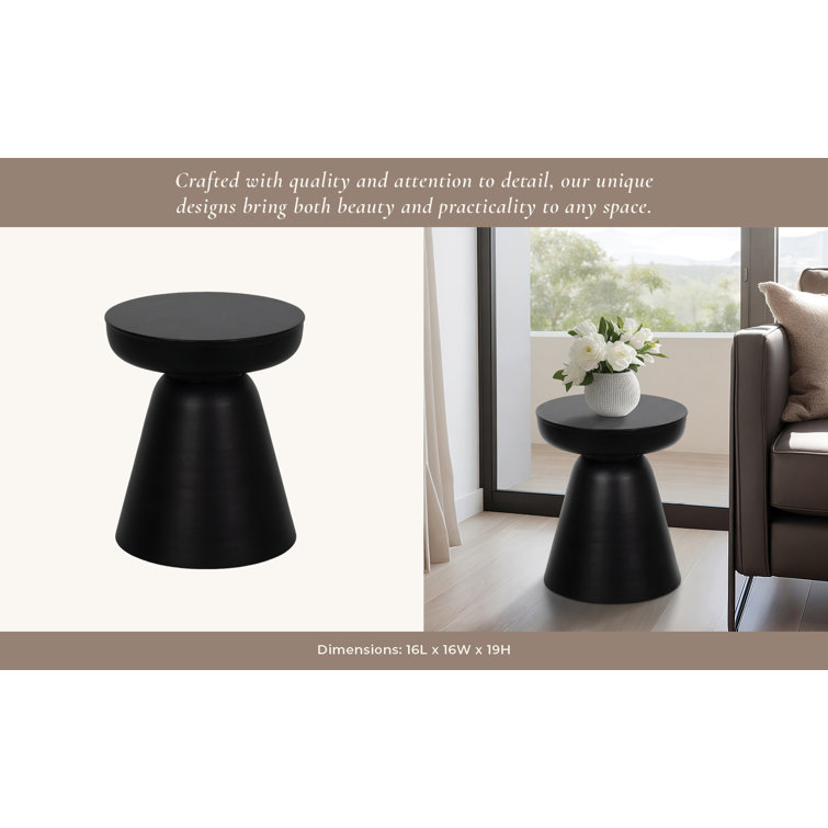 Smooth Black Acacia Wood Drum Base Side Table