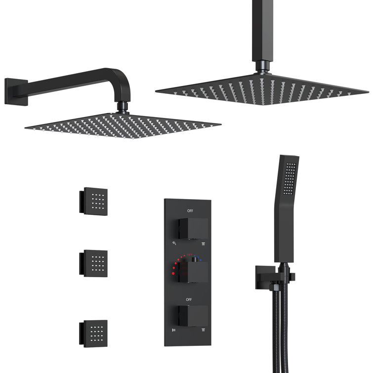 Matte Black Dual Showerheads with Thermostatic Valve