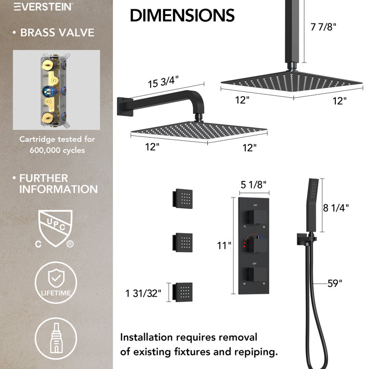Matte Black Dual Showerheads with Thermostatic Valve