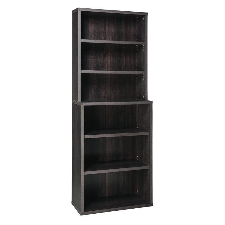 Adjustable Black Walnut Hutch-Style Bookcase with 6 Cubes