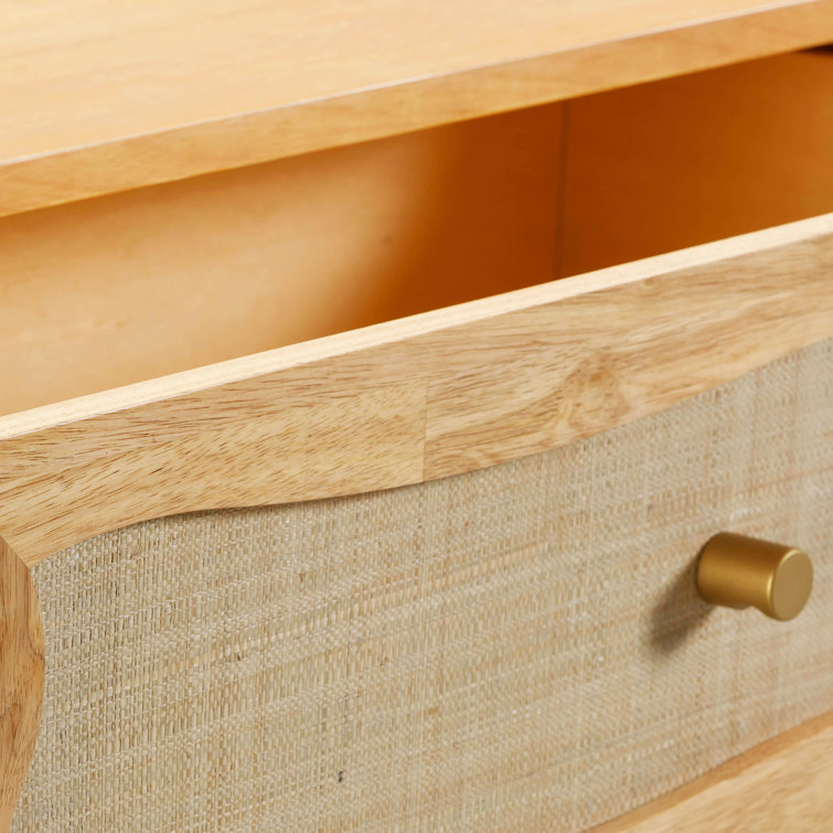 Natural Mango Wood and Rattan Coastal 6-Drawer Dresser