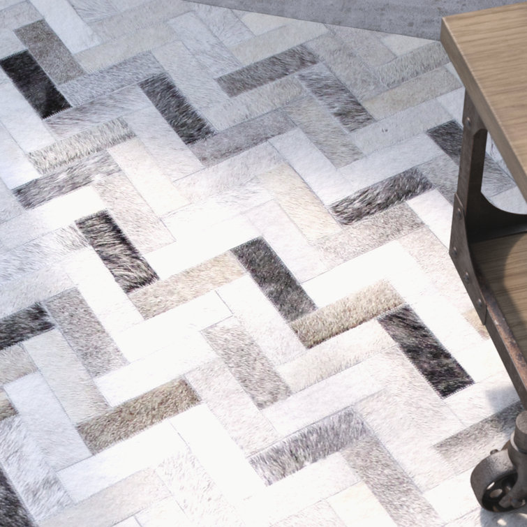Handmade Black and Gray Cowhide Chevron Runner Rug