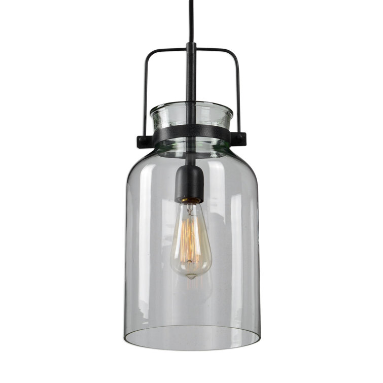 Farmhouse Charm Textured Black Clear Glass Mini Pendant