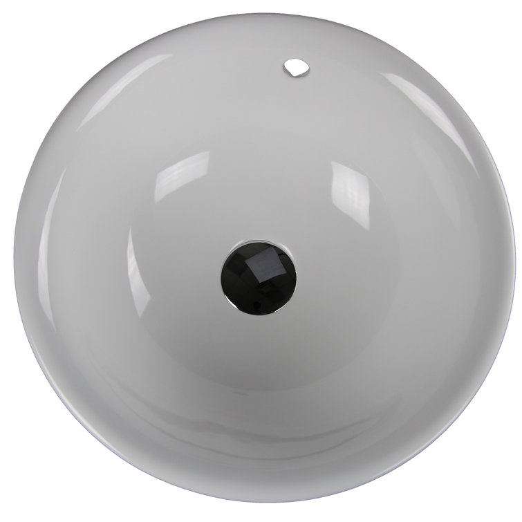 White Round Vitreous China Vessel Sink with Overflow
