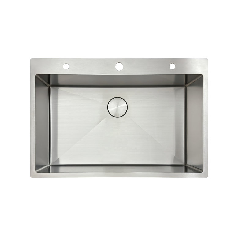 33" Brushed Stainless Steel Single Bowl Drop-In Kitchen Sink with Accessories