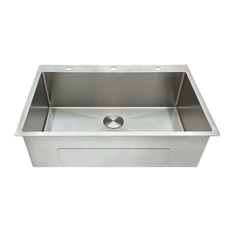 33" Brushed Stainless Steel Single Bowl Drop-In Kitchen Sink with Accessories