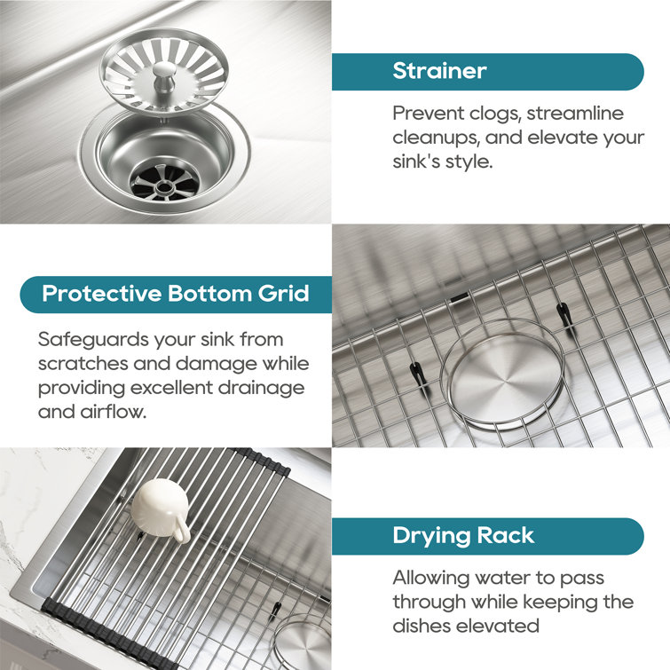 33" Brushed Stainless Steel Single Bowl Drop-In Kitchen Sink with Accessories