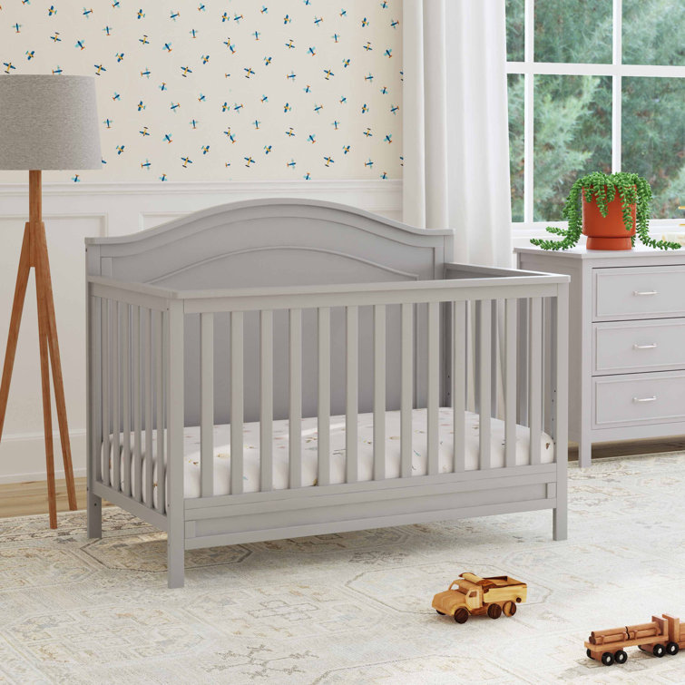 Gray Pinewood 4-in-1 Convertible Crib with Arched Headboard