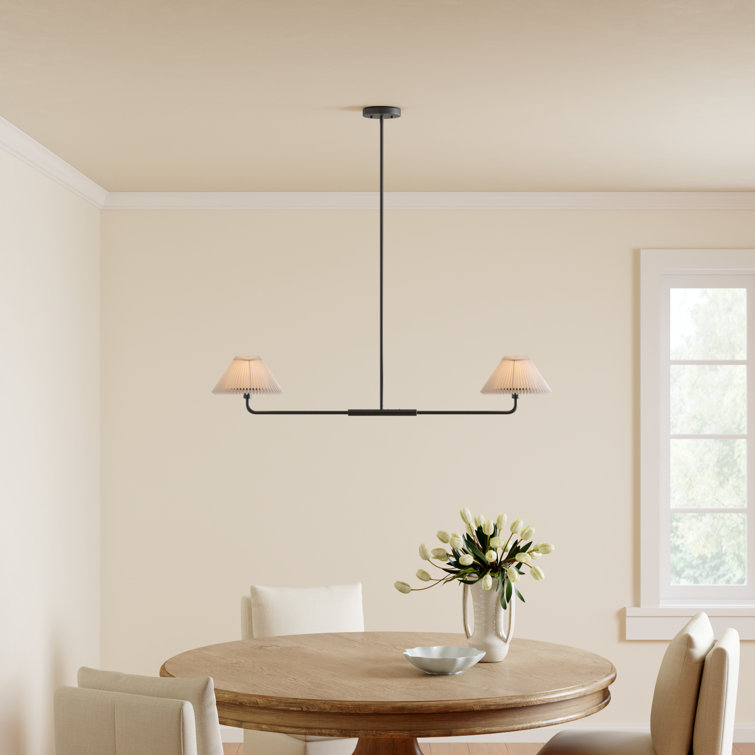 Matte Black Modern Linear Metal Chandelier with White Shades