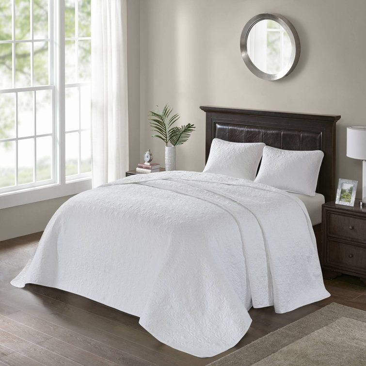 White Full Reversible Microfiber Bedspread Set with Cotton Fill