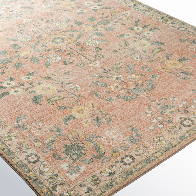 Berger Coral Floral Synthetic Rectangular Area Rug