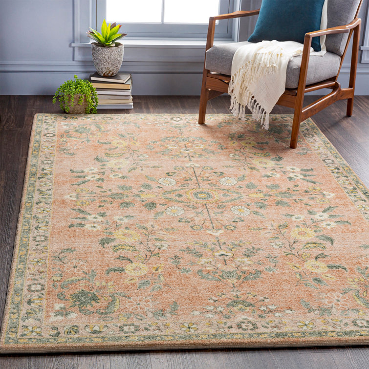 Oriental Red Floral Synthetic Easy Care Area Rug