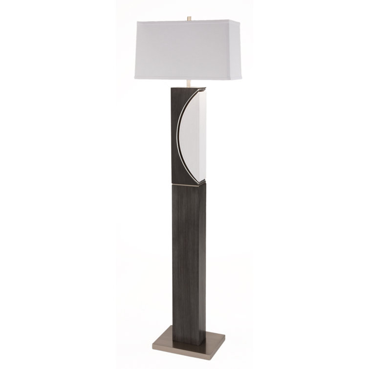 Charcoal Gray and Brushed Nickel 2-Light Floor Lamp with Off White Linen Shade