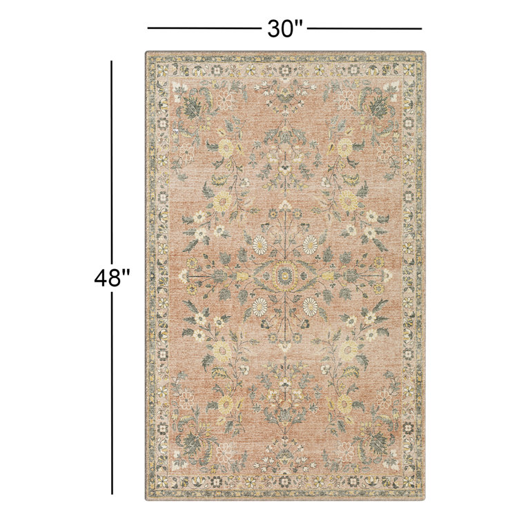 Berger Coral Floral Synthetic Rectangular Area Rug
