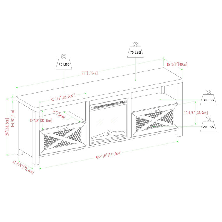 Stone Grey 70" Wood Media Console with Electric Fireplace