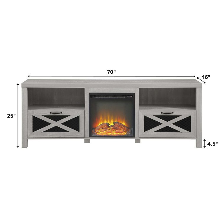 Stone Grey 70" Wood Media Console with Electric Fireplace