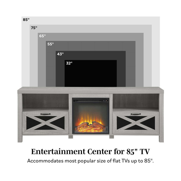Stone Grey 70" Wood Media Console with Electric Fireplace