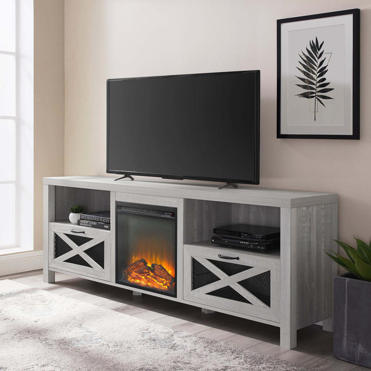 Stone Grey 70" Wood Media Console with Electric Fireplace