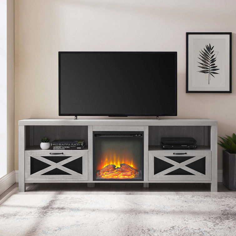 Stone Grey 70" Wood Media Console with Electric Fireplace