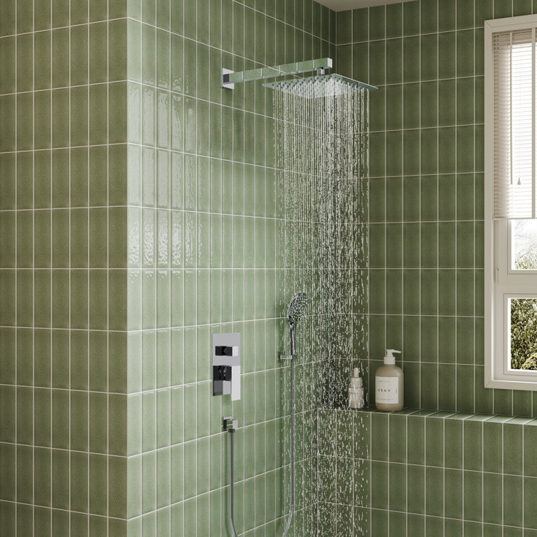 Chrome Square Wall Mounted Dual Shower System with Handheld